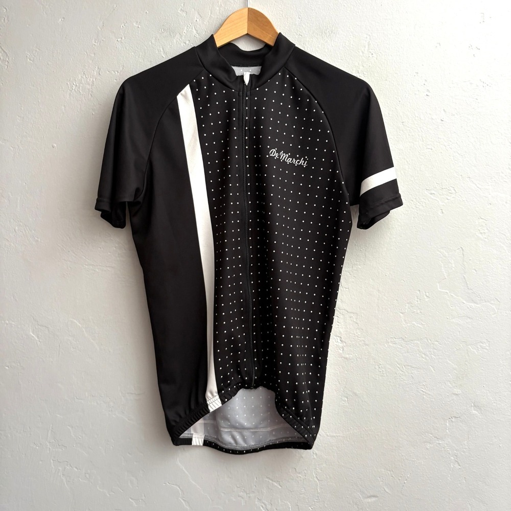 De Marchi Cycling Jersey Men Size Medium Black White Polka Dot Zip Up Flaw
